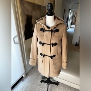 Camel Burberry Brit Wool + Cashmere  hooded peacoat duffle coat size 2 AUTHENTIC